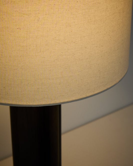 Niani table lamp in dark-finish rubber wood with ivory-coloured cotton shade Ø30cm