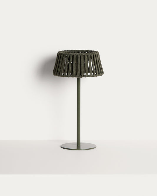 Aldet outdoor solar table lamp in green flat rope cord with metal stand