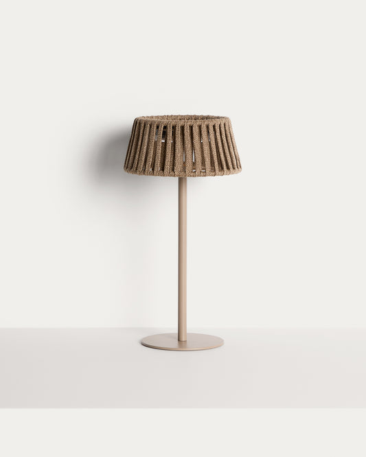 Aldet outdoor solar table lamp in beige flat rope cord with metal stand