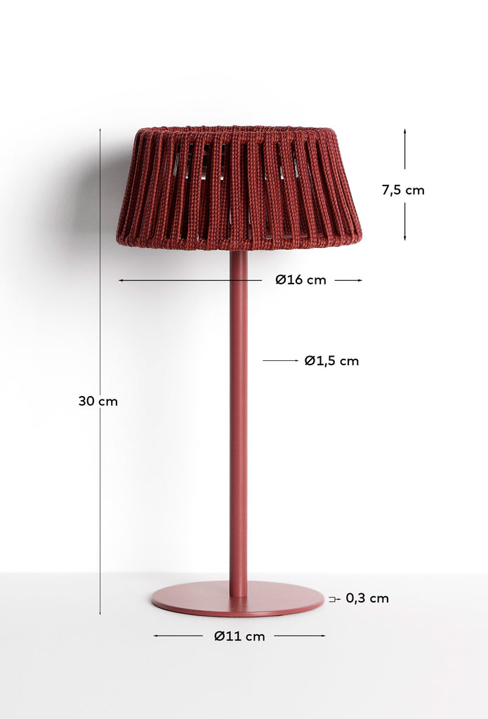 Aldet outdoor solar table lamp in terracotta flat rope cord with metal stand