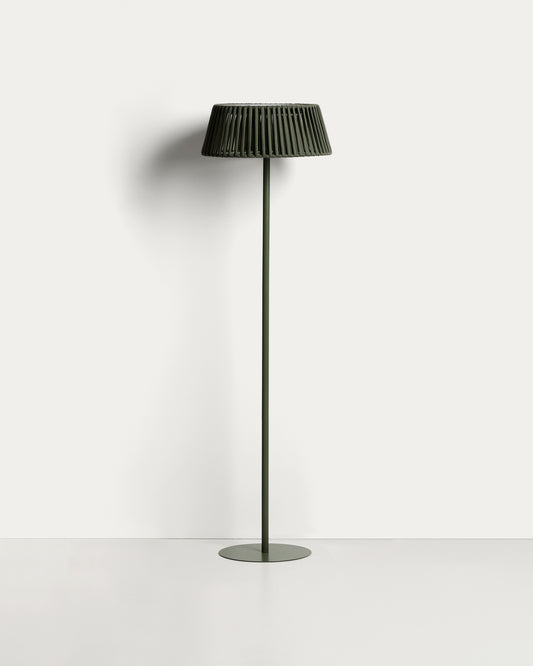 Aldet outdoor solar floor lamp in green flat rope cord with metal base Ø46cm