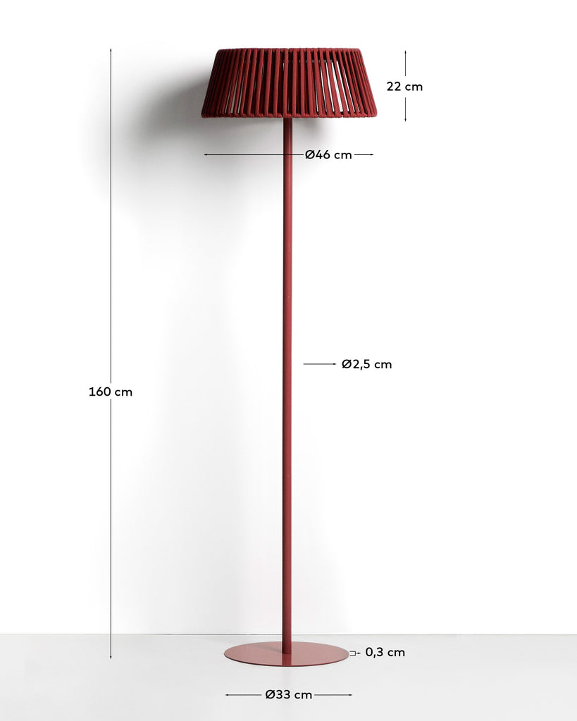 Aldet outdoor solar floor lamp in terracotta flat rope cord with metal stand Ø46cm