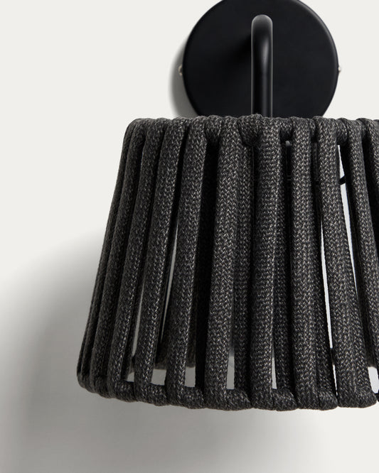 Aldet black outdoor wall light in flat rope cord and metal