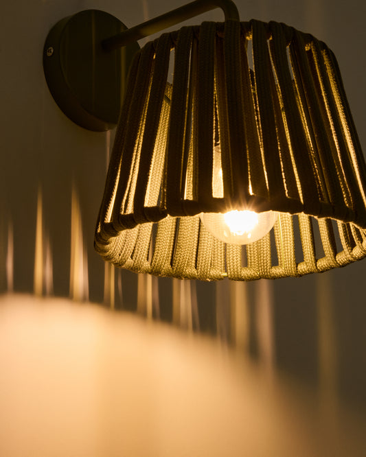 Aldet green outdoor wall light in flat rope cord and metal