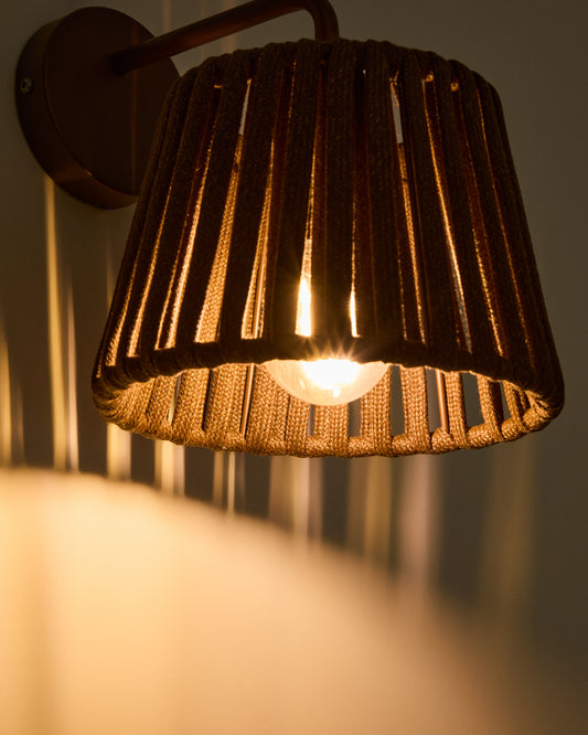 Aldet brown outdoor wall light in flat rope cord and metal