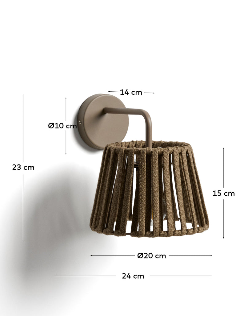 Aldet beige outdoor wall light in flat rope cord and metal