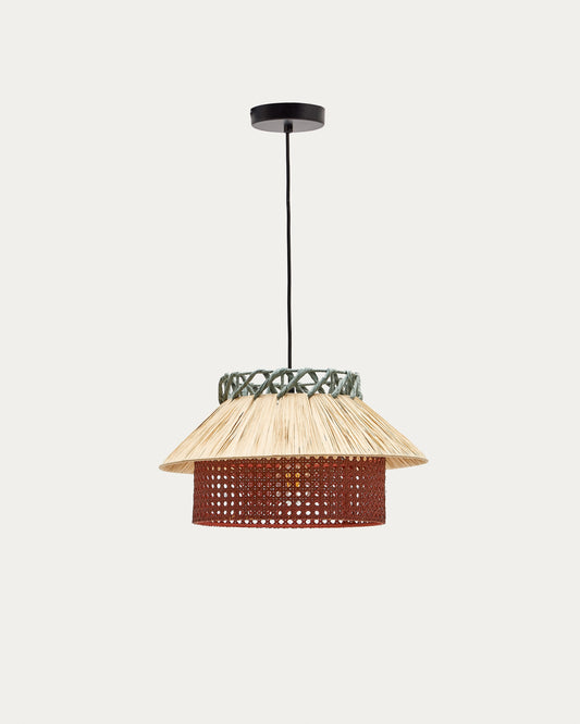 Pulmi raffia ceiling lamp in natural, terracotta, and blue, Ø 40 cm