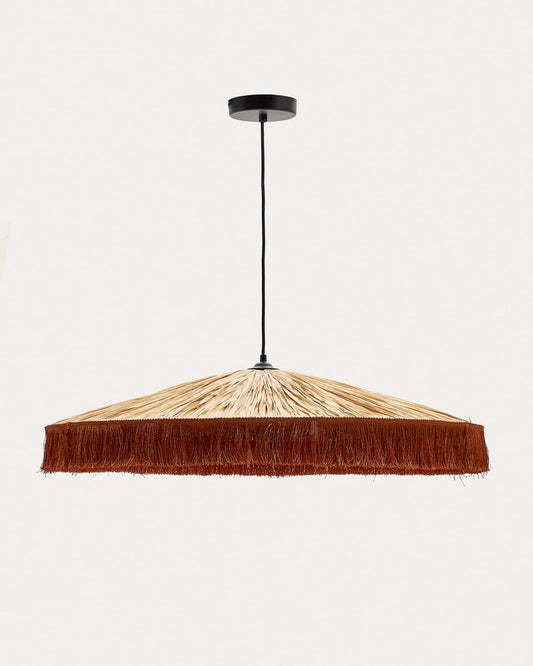 Pollensa ceiling lamp in natural raffia and terracotta fringes, Ø 75 cm