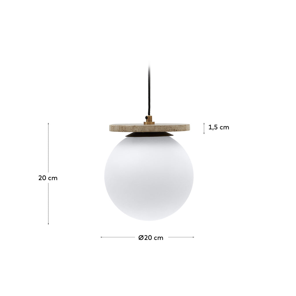 Malachi ceiling lamp with glazed glass and travertine stone