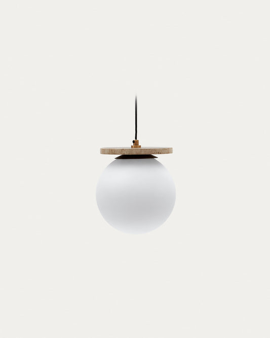 Malachi ceiling lamp with glazed glass and travertine stone