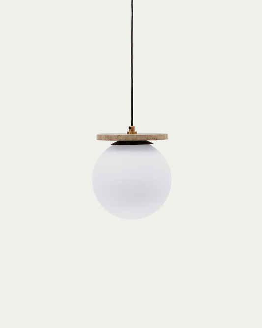 Malachi ceiling lamp with glazed glass and travertine stone