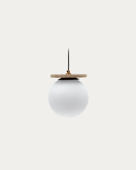 Malachi ceiling lamp with glazed glass and travertine stone
