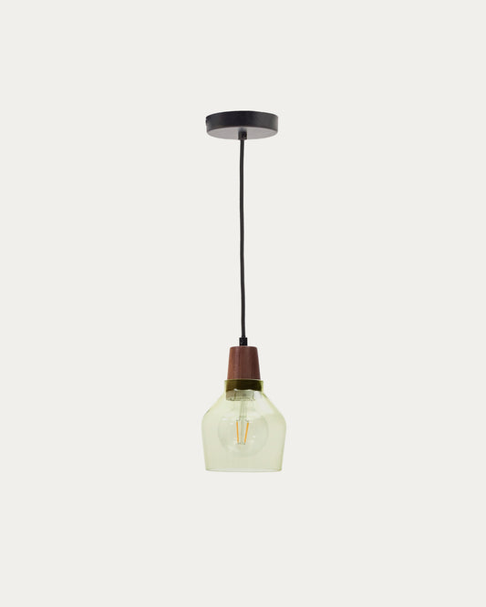 Silex green glass and walnut ceiling lamp, Ø 13 cm