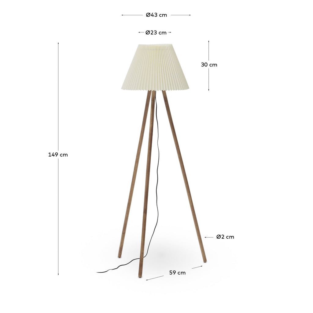 Benicarlo floor lamp in solid rubber wood with a natural, beige finish