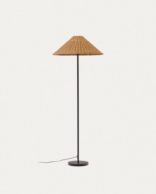 Urania floor lamp in rattan and metal with black painted finished