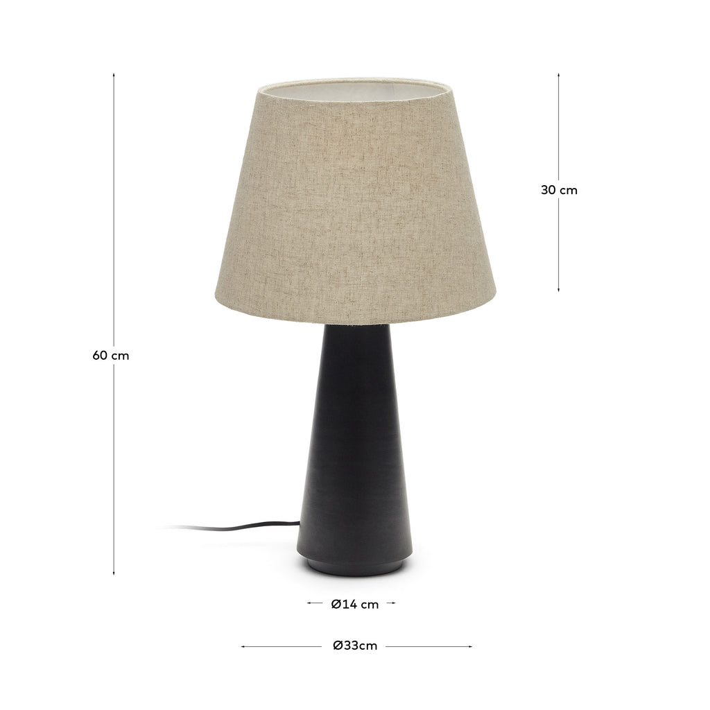 Torrent metal table lamp with black painted finish and linen shade