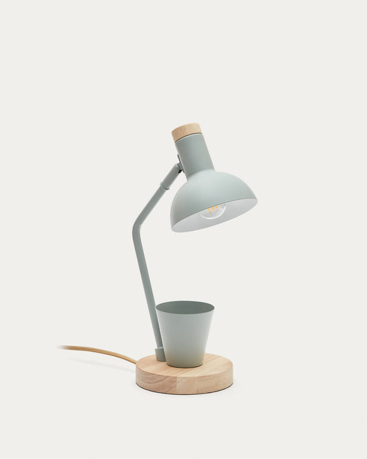 Katia desk lamp in wood and green metal