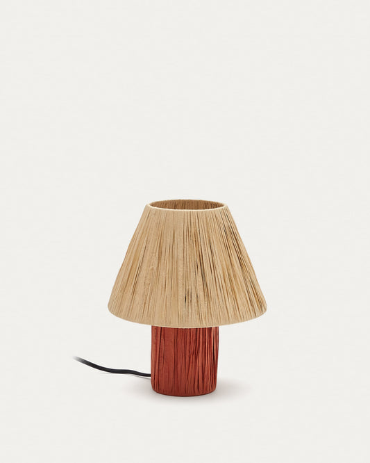 Pulmi table lamp in natural and terracotta raffia