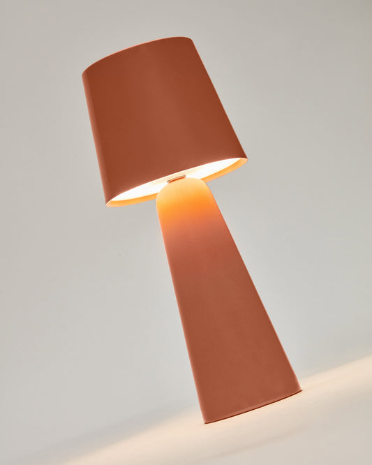 Arenys small outdoor metal table lamp in a terracotta painted finish