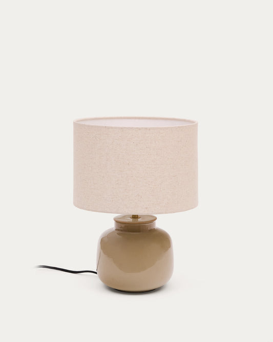 Tay green ceramic and beige linen table lamp