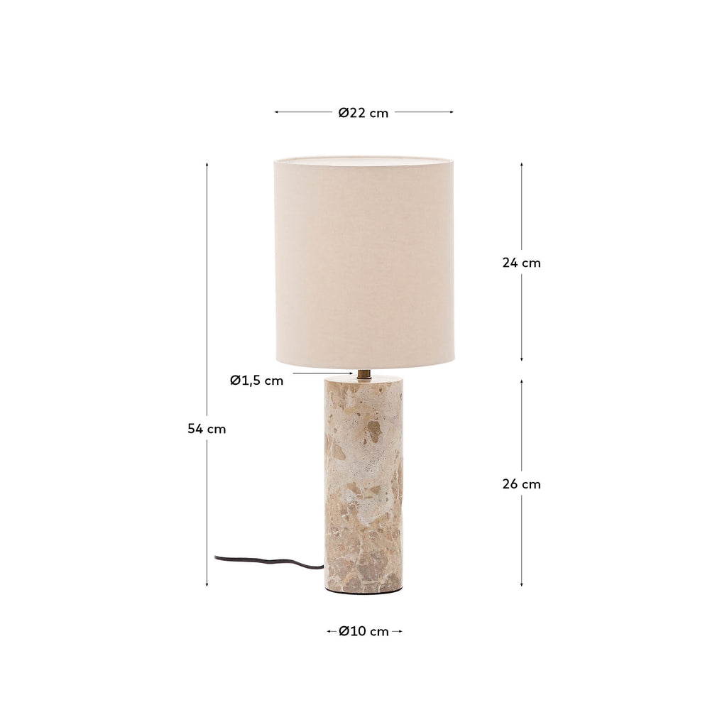 Raze table lamp in beige marble with a beige linen shade