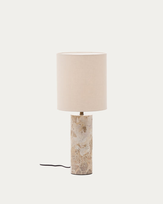 Raze table lamp in beige marble with a beige linen shade