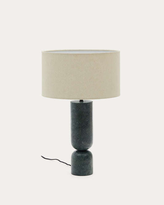 Vex table lamp in green marble with a grey linen shade