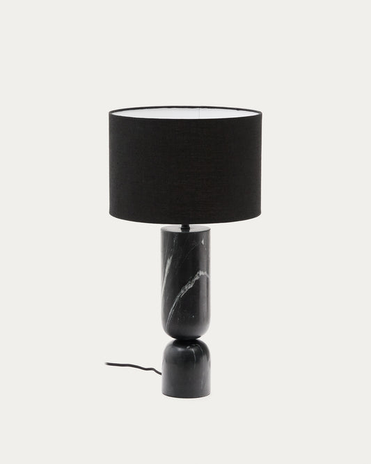 Vex table lamp in black marble with a black linen shade