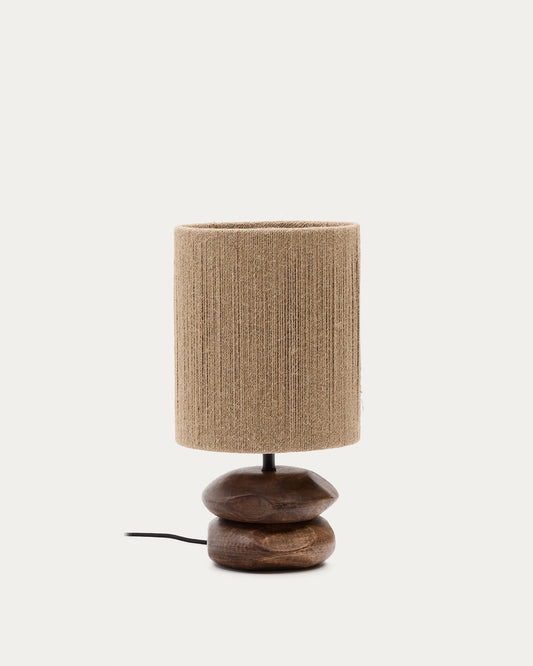 Kor table lamp made of jute and acacia wood in a dark finish