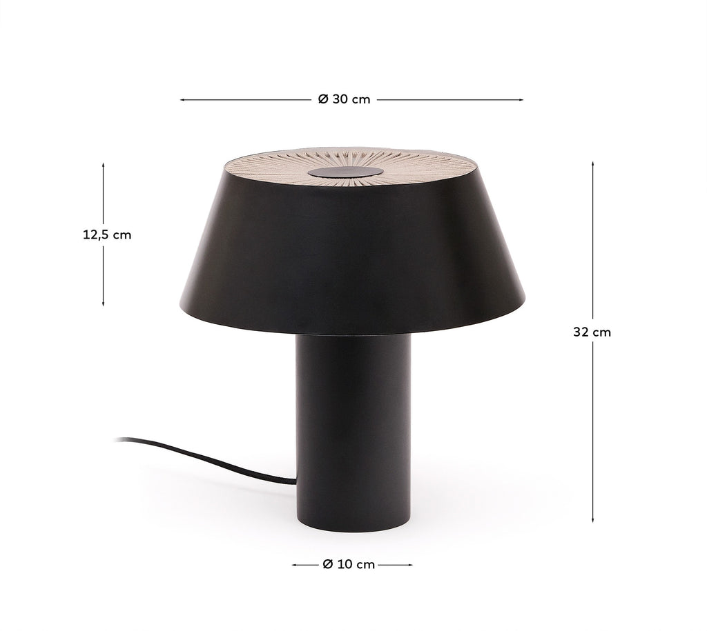 Ancare table lamp in black metal and beige rope cord