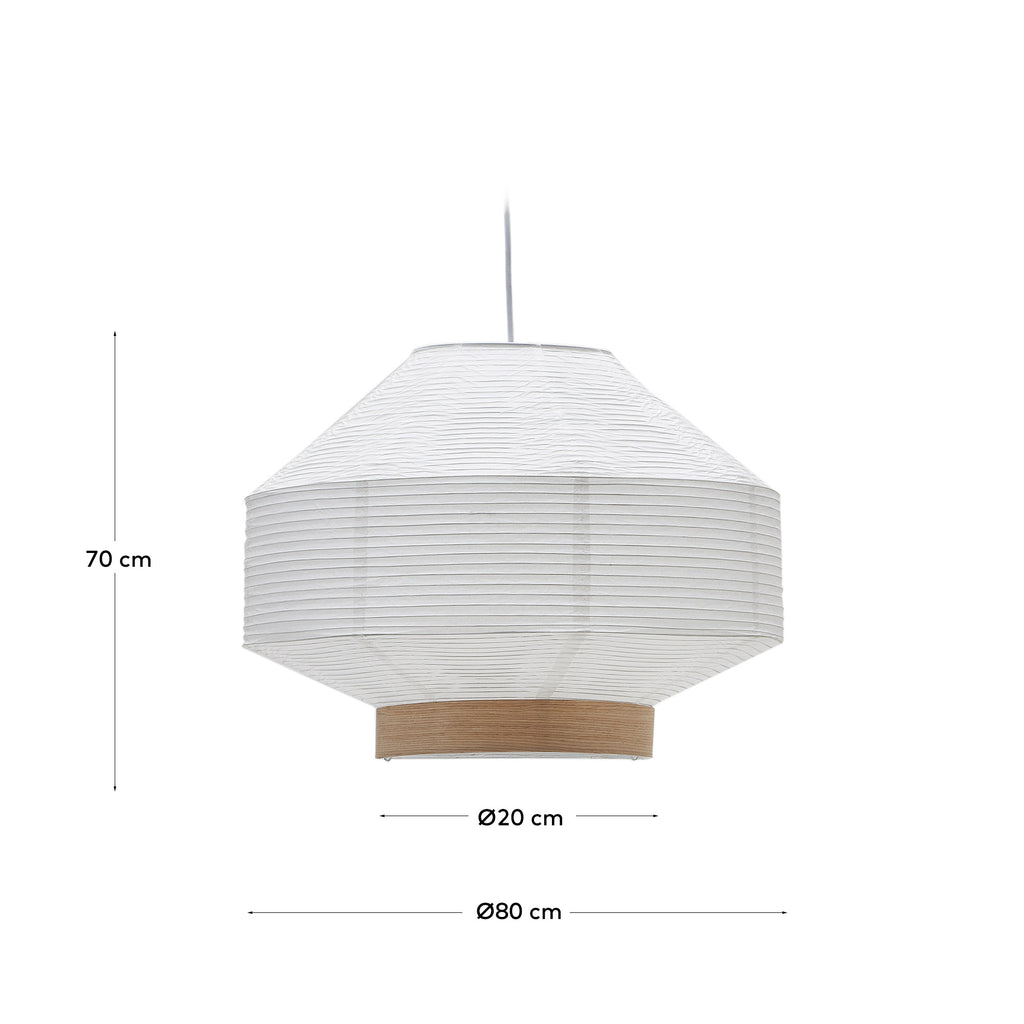 Hila ceiling lamp screen in white paper with natural wood veneer Ø 80 cm