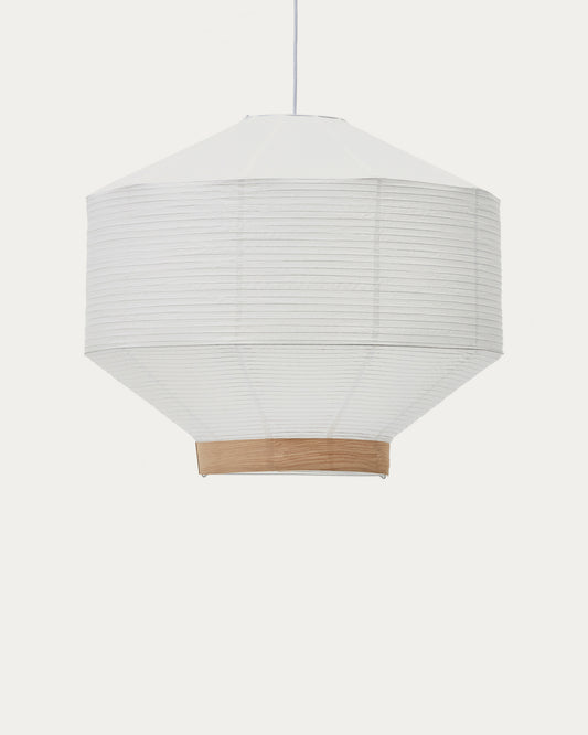 Hila ceiling lamp screen in white paper with natural wood veneer Ø 80 cm