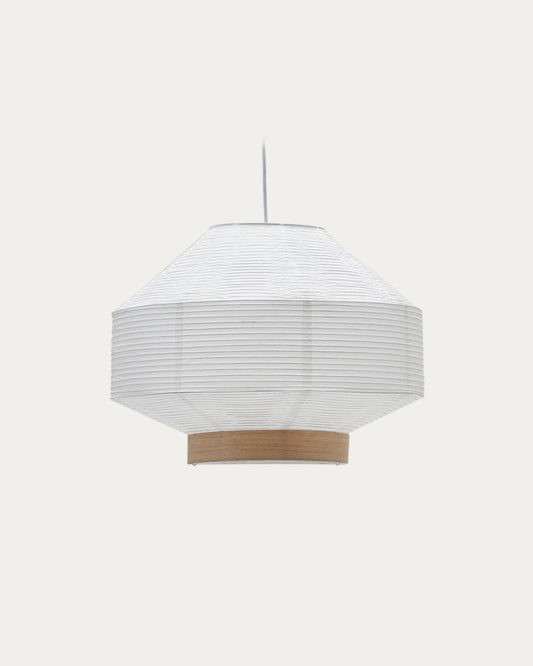 Hila ceiling lamp screen in white paper with natural wood veneer Ø 55 cm