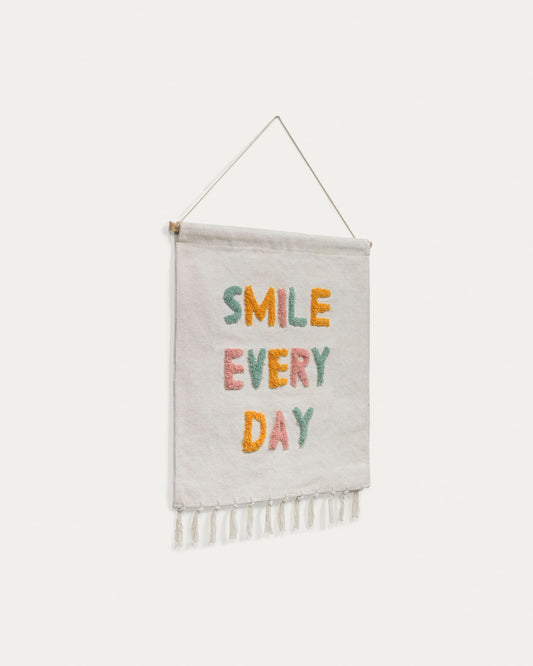 Adelina smile every day wall tapestry, white and multicolour 52 x 60 cm