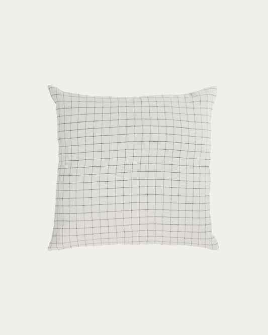 Maialen 100% linen cushion cover with white squares and black grid 45 x 45 cm