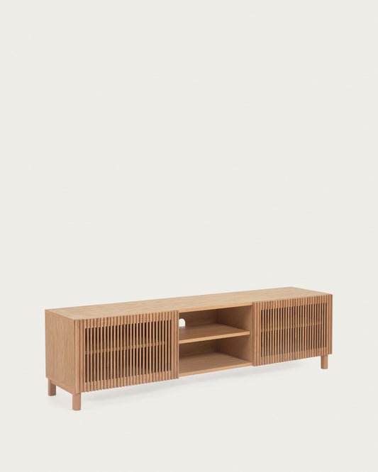 Beyla solid oak and oak veneer 2 door TV stand, 180 x 49.5 cm FSC 100%