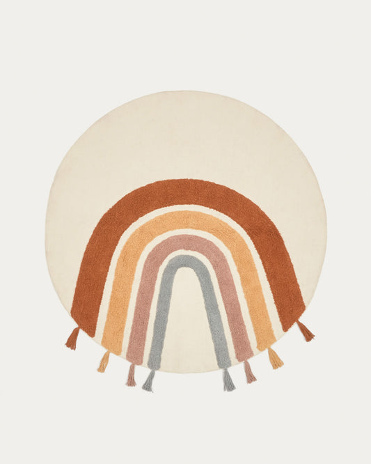 Tadea round rug, 100% cotton with a multicolour rainbow, 100 cm