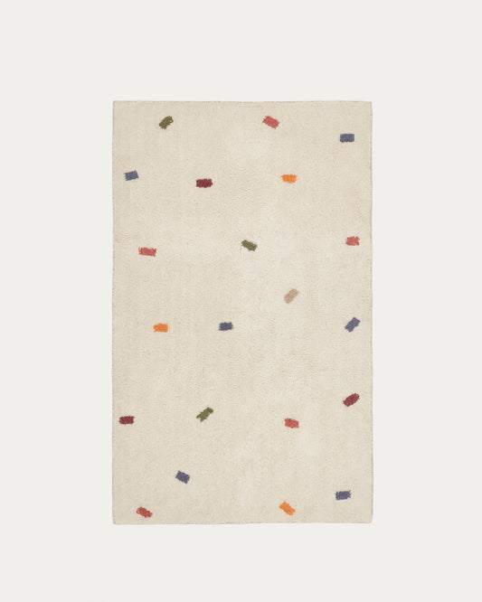 Epifania rug, 100% white cotton with multicolour dots, 90 x 150 cm