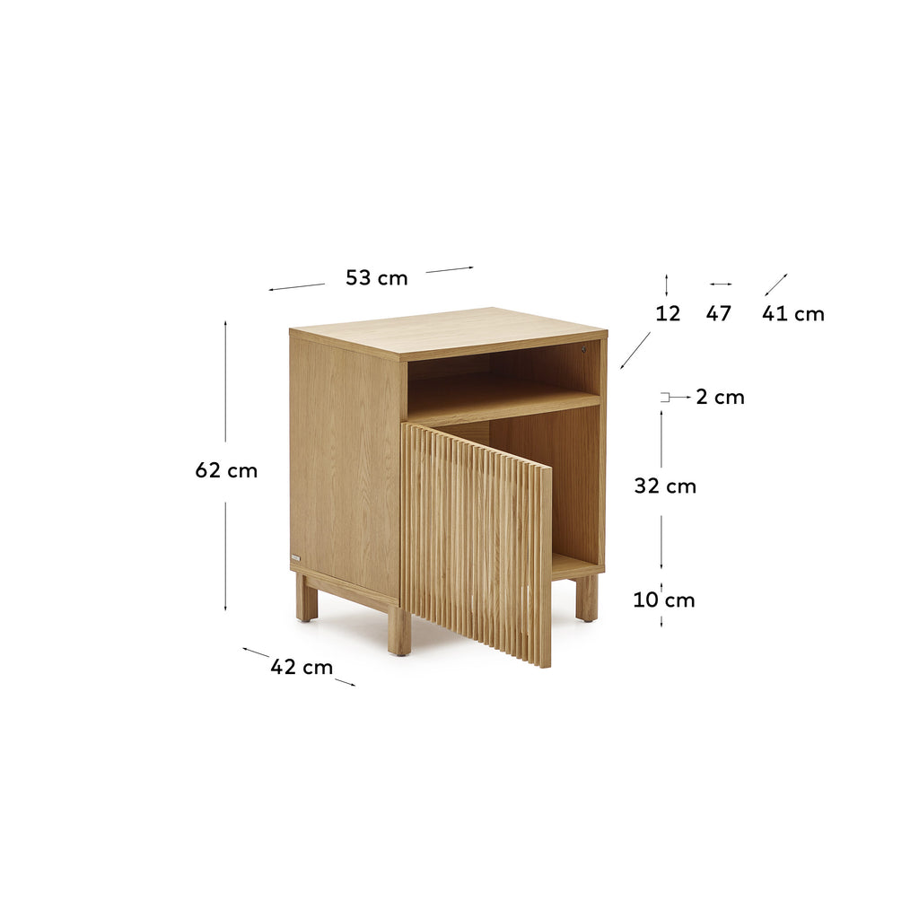 Beyla bedside table in solid ash wood and oak veneer 53 x 62 cm FSC 100%