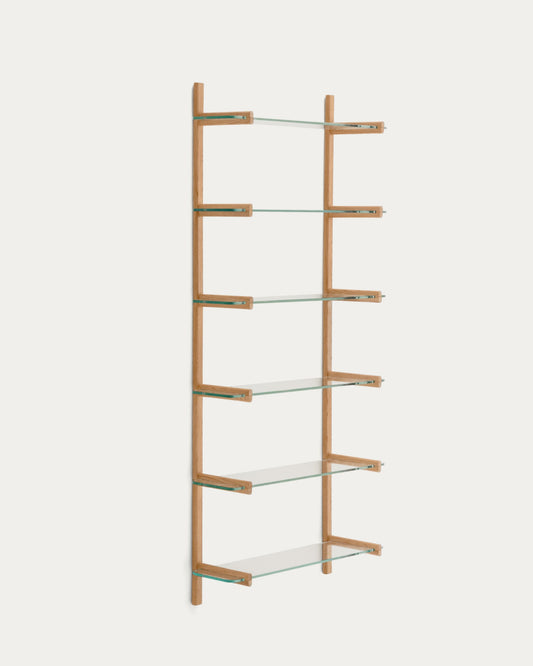 Sitra modular shelf, 6 glass shelves and FSC Mix Credit solid oak wood, 90 cm