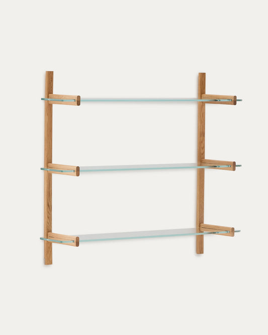 Sitra modular shelf, 3 glass shelves and FSC Mix Credit solid oak wood, 110 cm