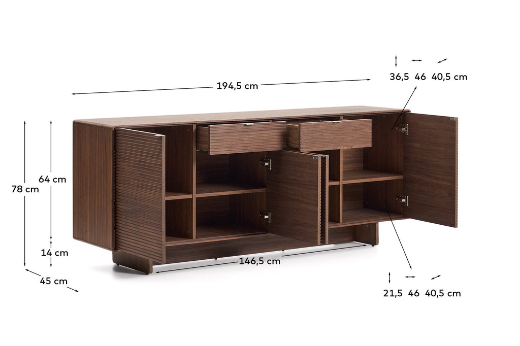 Norlen sideboard with 4 doors and 2 drawers in walnut veneer FSC Mix Credit 194,5 x 78cm