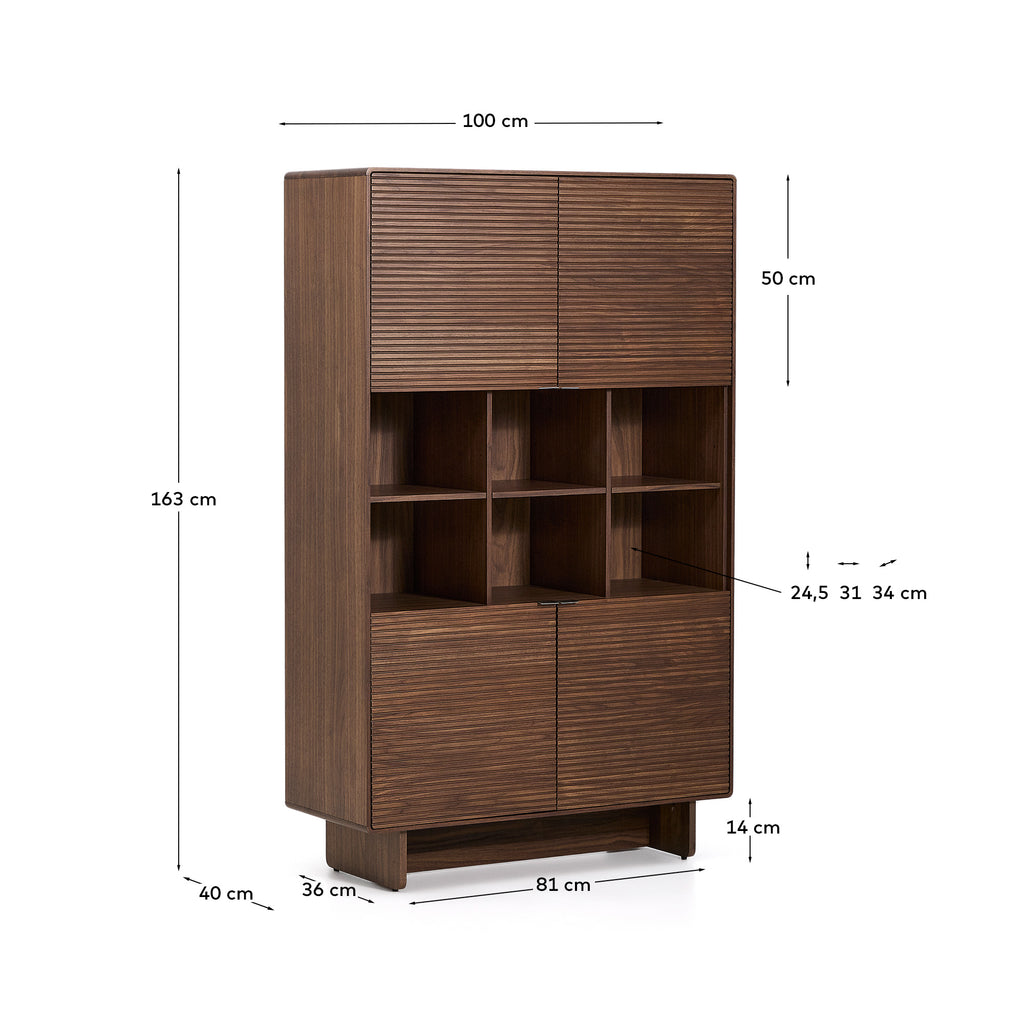 Norlen 4-door tall sideboard in walnut veneer FSC Mix Credit 100 x 163cm