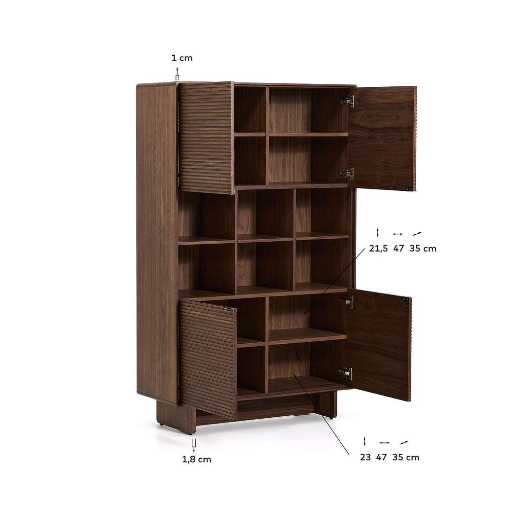 Norlen 4-door tall sideboard in walnut veneer FSC Mix Credit 100 x 163cm