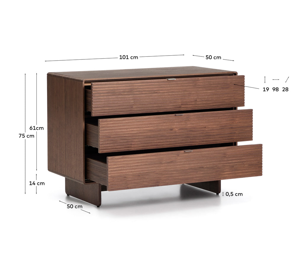 Norlen 3-drawer chest of drawers in walnut veneer FSC Mix Credit 101 x 75cm