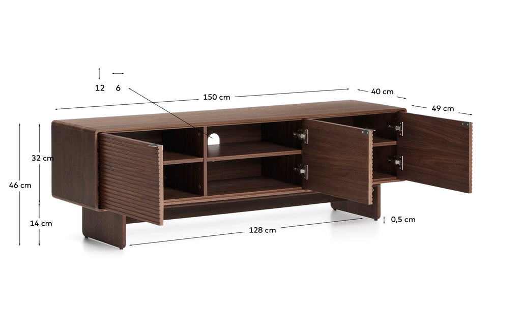 Norlen 3-door TV stand in walnut veneer FSC Mix Credit 150 x 40cm