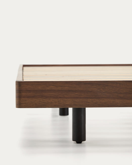 Norlen bed base in walnut veneer with dark finish for 160 x 200cm mattress FSC Mix Credit