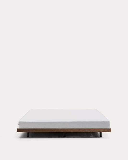 Norlen bed base in walnut veneer with dark finish for 160 x 200cm mattress FSC Mix Credit