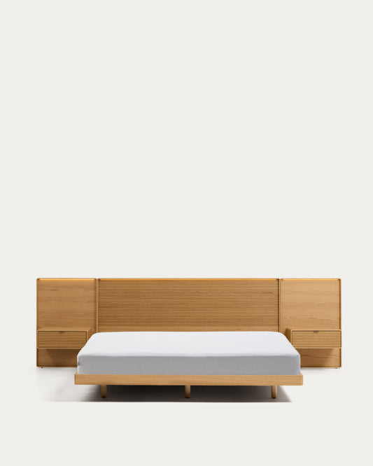 Norlen bed with 2 bedside tables in oak veneer with natural finish and LED light for 180 x 200 cm mattress FSC Mix Credit