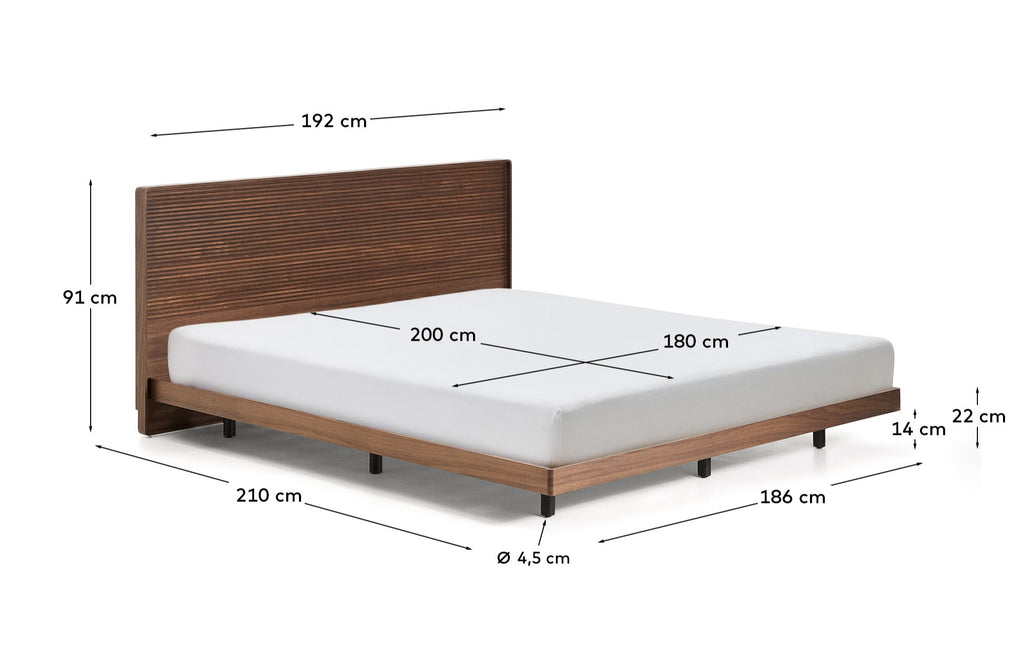 Norlen bed in walnut veneer with dark finish and LED light for 180 x 200 cm mattress FSC Mix Credit